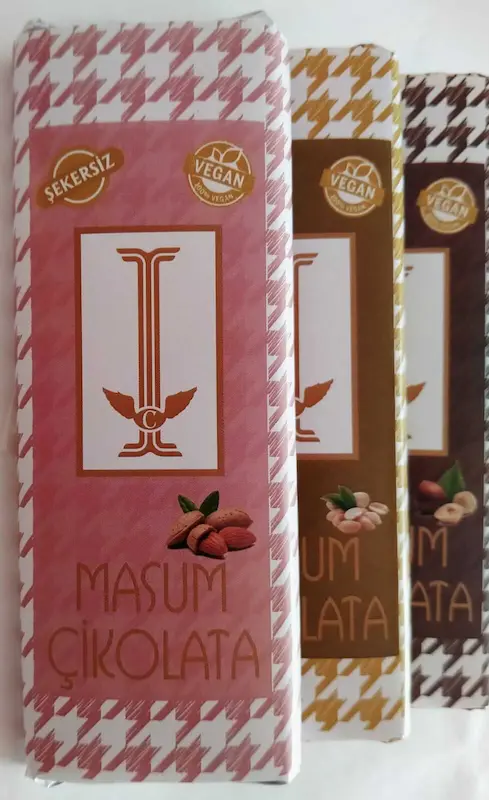 Vegan, Şekersiz Çikolata Bademli, Fındıklı, Bitter Üçlü Set