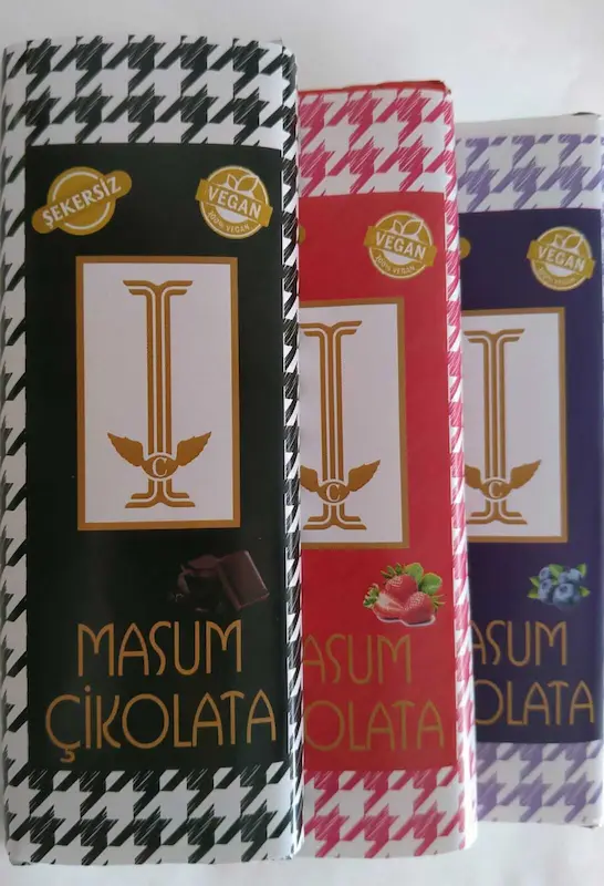 Vegan, Şekersiz Çikolata Bitter Sade, Bitter Çilekli, Bitter Yaban Mersinli Üçlü Set
